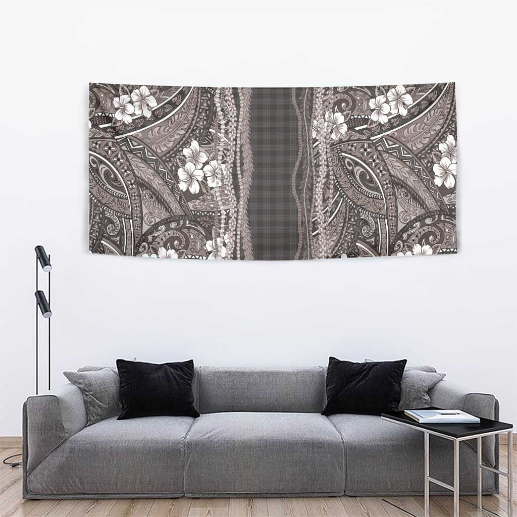 Hawaiian Art Flower Tribal with Lei Tapestry Palaka Pattern Grayscale - Polynesian Pride