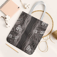 Hawaiian Art Flower Tribal with Lei Tote Bag Palaka Pattern Grayscale - Polynesian Pride