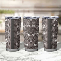 Hawaiian Art Flower Tribal with Lei Tumbler Cup Palaka Pattern Grayscale - Polynesian Pride