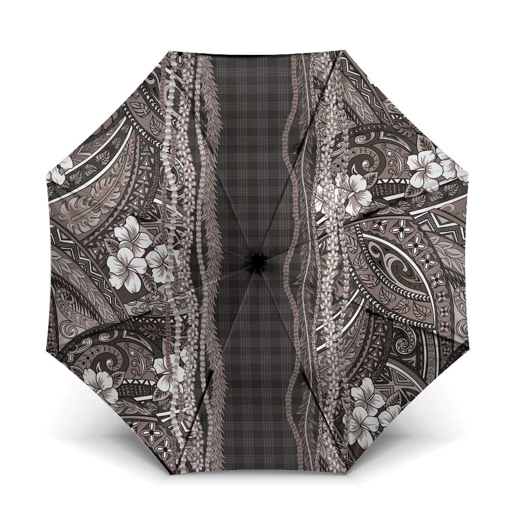 Hawaiian Art Flower Tribal with Lei Umbrella Palaka Pattern Grayscale - Polynesian Pride