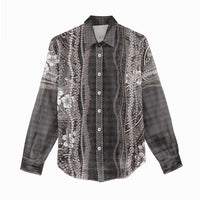 Hawaiian Art Flower Tribal with Lei Women Casual Shirt Palaka Pattern Grayscale - Polynesian Pride