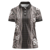 Hawaiian Art Flower Tribal with Lei Women Polo Shirt Palaka Pattern Grayscale - Polynesian Pride