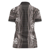 Hawaiian Art Flower Tribal with Lei Women Polo Shirt Palaka Pattern Grayscale - Polynesian Pride