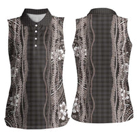 Hawaiian Art Flower Tribal with Lei Women Sleeveless Polo Shirt Palaka Pattern Grayscale - Polynesian Pride
