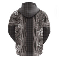 Hawaiian Art Flower Tribal with Lei Zip Hoodie Palaka Pattern Grayscale - Polynesian Pride