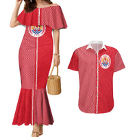 Custom Tahiti Football-Iron Warriors Couples Matching Mermaid Dress and Hawaiian Shirt LT03 Red - Polynesian Pride