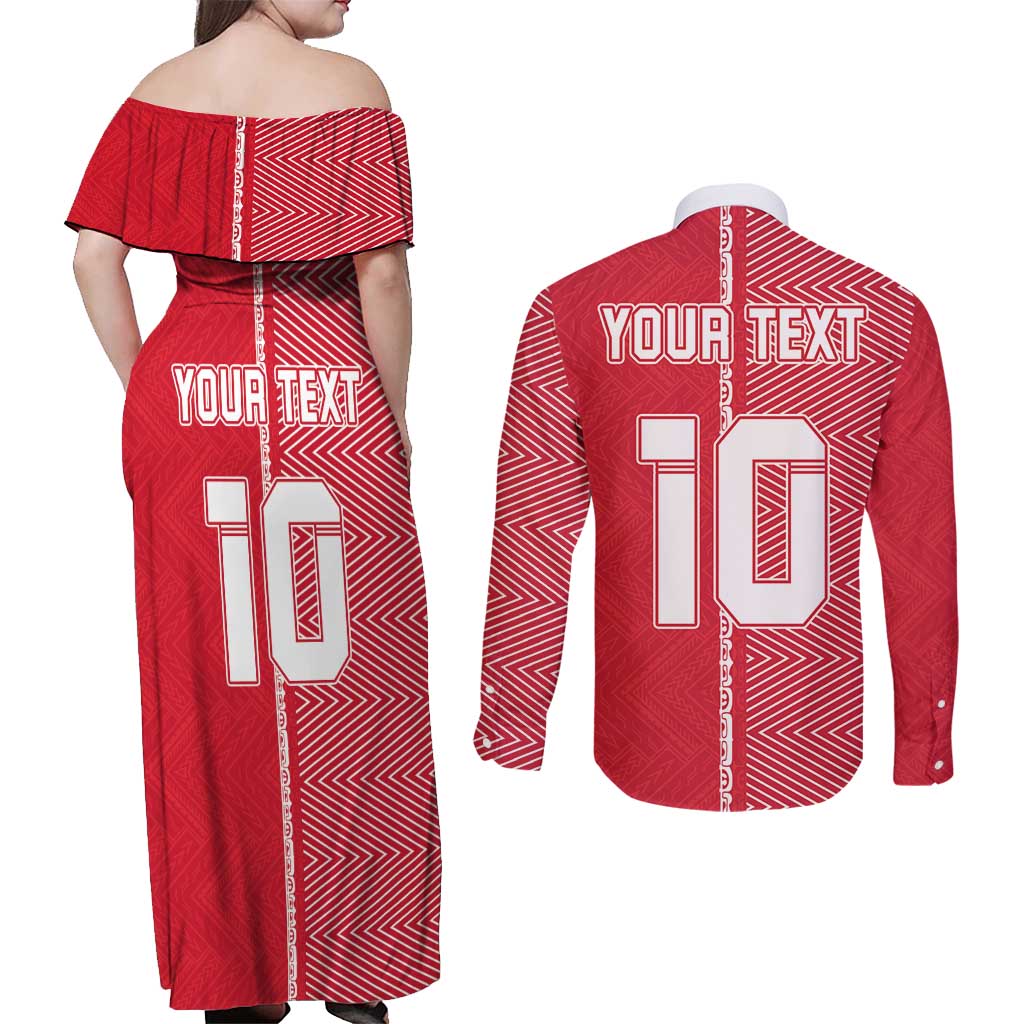 Custom Tahiti Football-Iron Warriors Couples Matching Off Shoulder Maxi Dress and Long Sleeve Button Shirt LT03 - Polynesian Pride