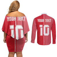 Custom Tahiti Football-Iron Warriors Couples Matching Off Shoulder Short Dress and Long Sleeve Button Shirt LT03 - Polynesian Pride