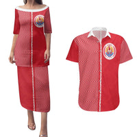 Custom Tahiti Football-Iron Warriors Couples Matching Puletasi and Hawaiian Shirt LT03 Red - Polynesian Pride