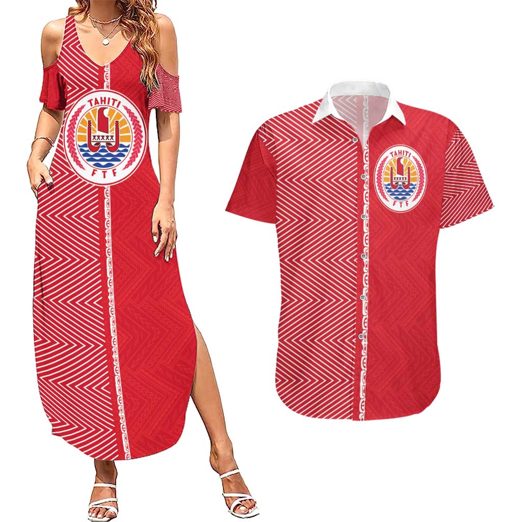 Custom Tahiti Football-Iron Warriors Couples Matching Summer Maxi Dress and Hawaiian Shirt LT03 Red - Polynesian Pride