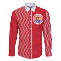 Custom Tahiti Football-Iron Warriors Family Matching Long Sleeve Bodycon Dress and Hawaiian Shirt LT03 Dad's Shirt - Long Sleeve Red - Polynesian Pride