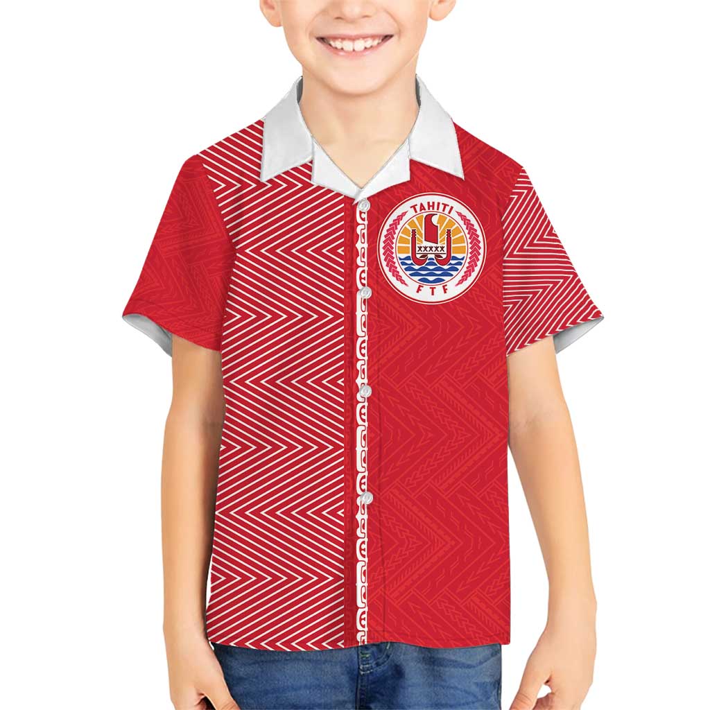 Custom Tahiti Football-Iron Warriors Family Matching Long Sleeve Bodycon Dress and Hawaiian Shirt LT03 Son's Shirt Red - Polynesian Pride