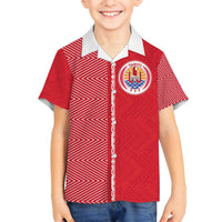 Custom Tahiti Football-Iron Warriors Family Matching Long Sleeve Bodycon Dress and Hawaiian Shirt LT03 Son's Shirt Red - Polynesian Pride