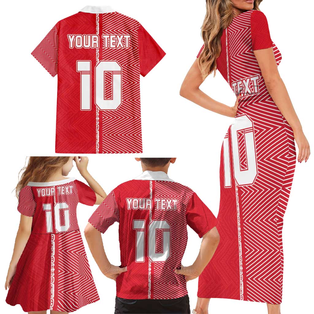 Custom Tahiti Football-Iron Warriors Family Matching Short Sleeve Bodycon Dress and Hawaiian Shirt LT03 - Polynesian Pride