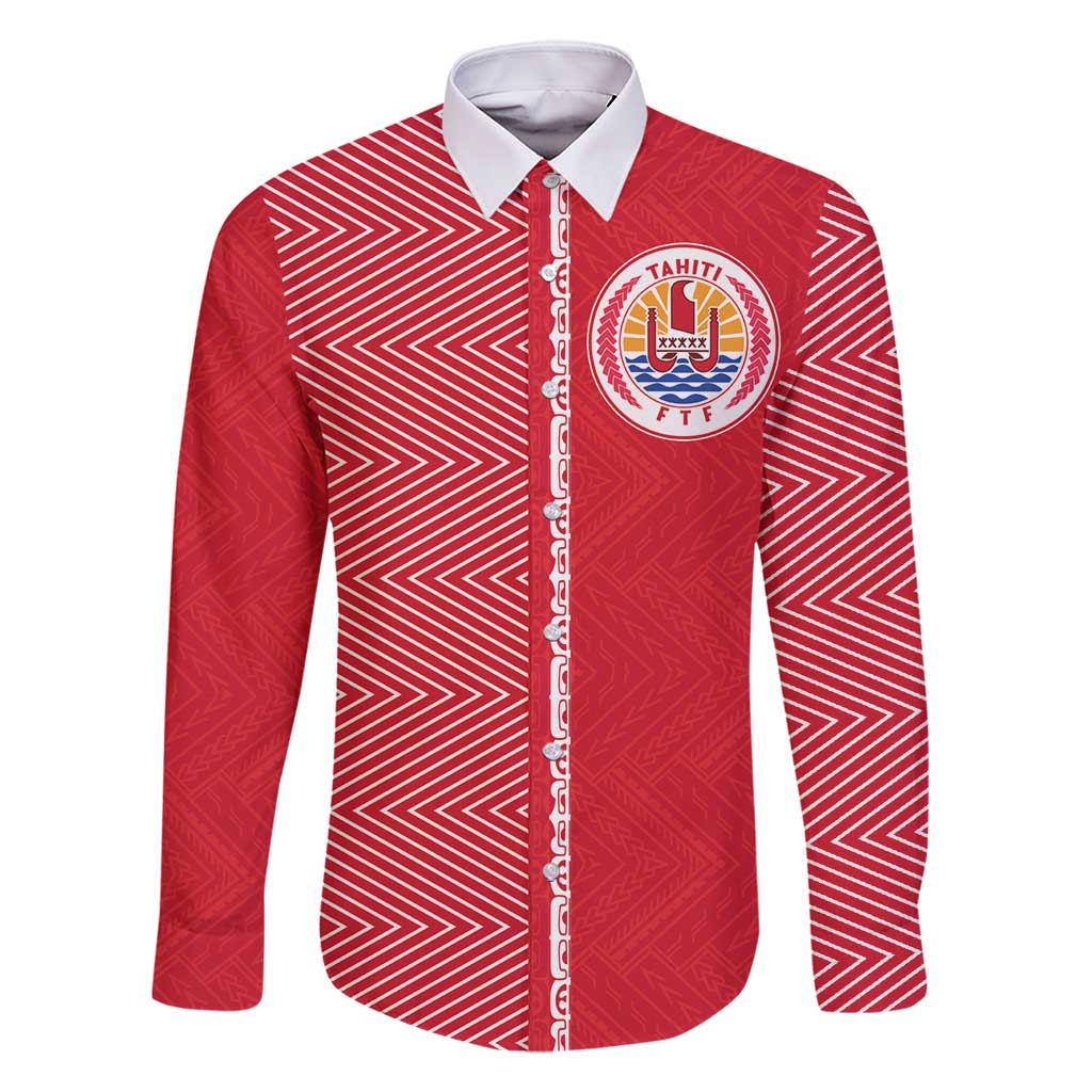 Custom Tahiti Football-Iron Warriors Family Matching Tank Maxi Dress and Hawaiian Shirt LT03 Dad's Shirt - Long Sleeve Red - Polynesian Pride