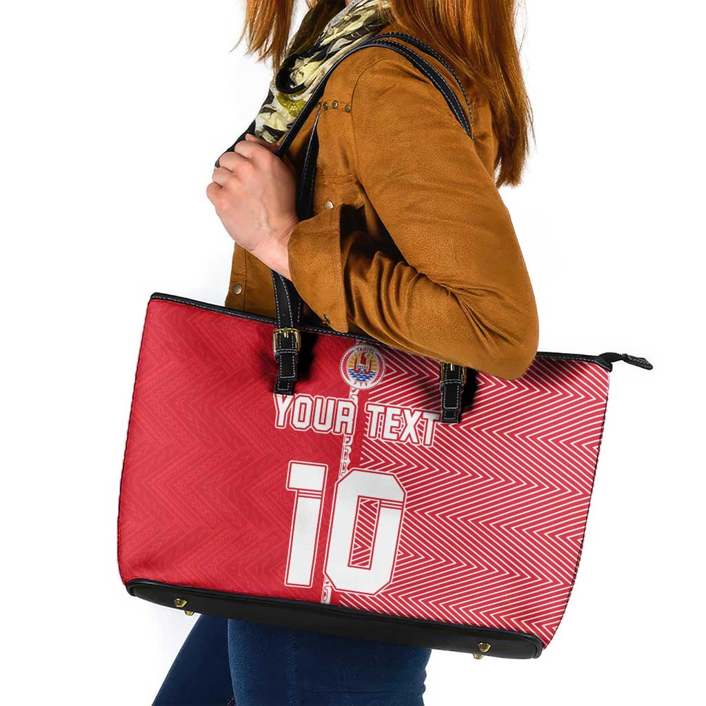 Custom Tahiti Football-Iron Warriors Leather Tote Bag LT03 Red - Polynesian Pride