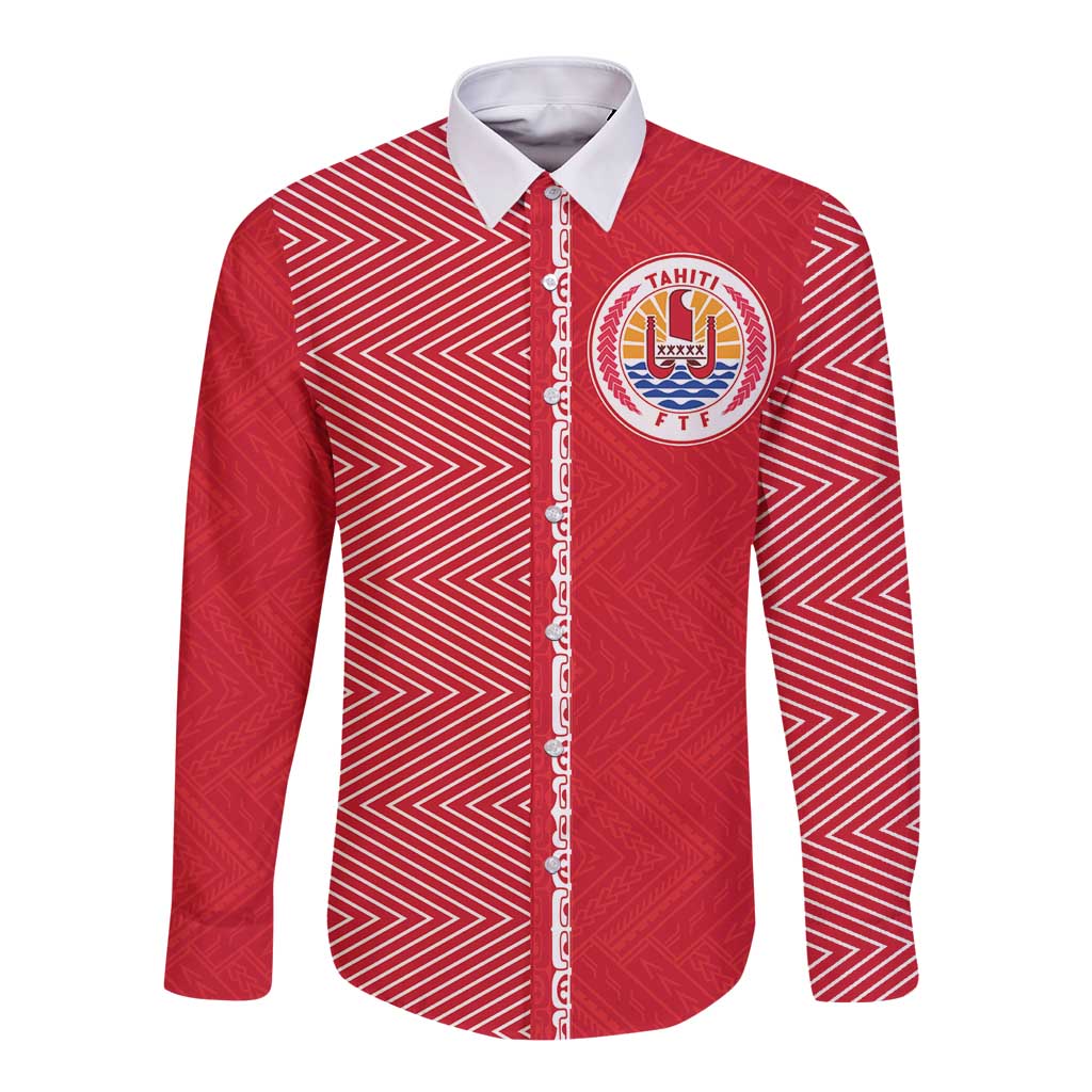 Custom Tahiti Football-Iron Warriors Long Sleeve Button Shirt LT03 Unisex Red - Polynesian Pride