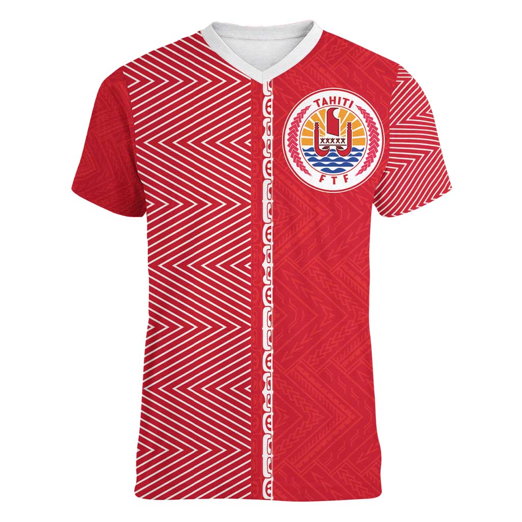 Custom Tahiti Football-Iron Warriors Women V-Neck T-Shirt LT03 Female Red - Polynesian Pride