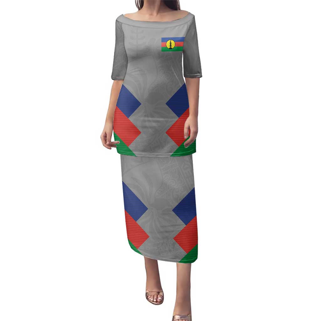 Custom New Caledonia-The Kagus Family Matching Puletasi and Hawaiian Shirt LT03 Mom's Dress Gray - Polynesian Pride