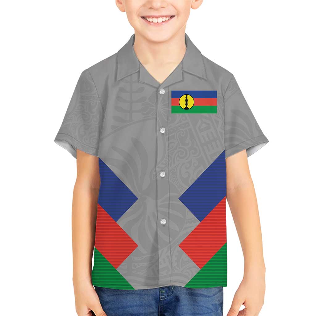 Custom New Caledonia-The Kagus Family Matching Puletasi and Hawaiian Shirt LT03 Son's Shirt Gray - Polynesian Pride