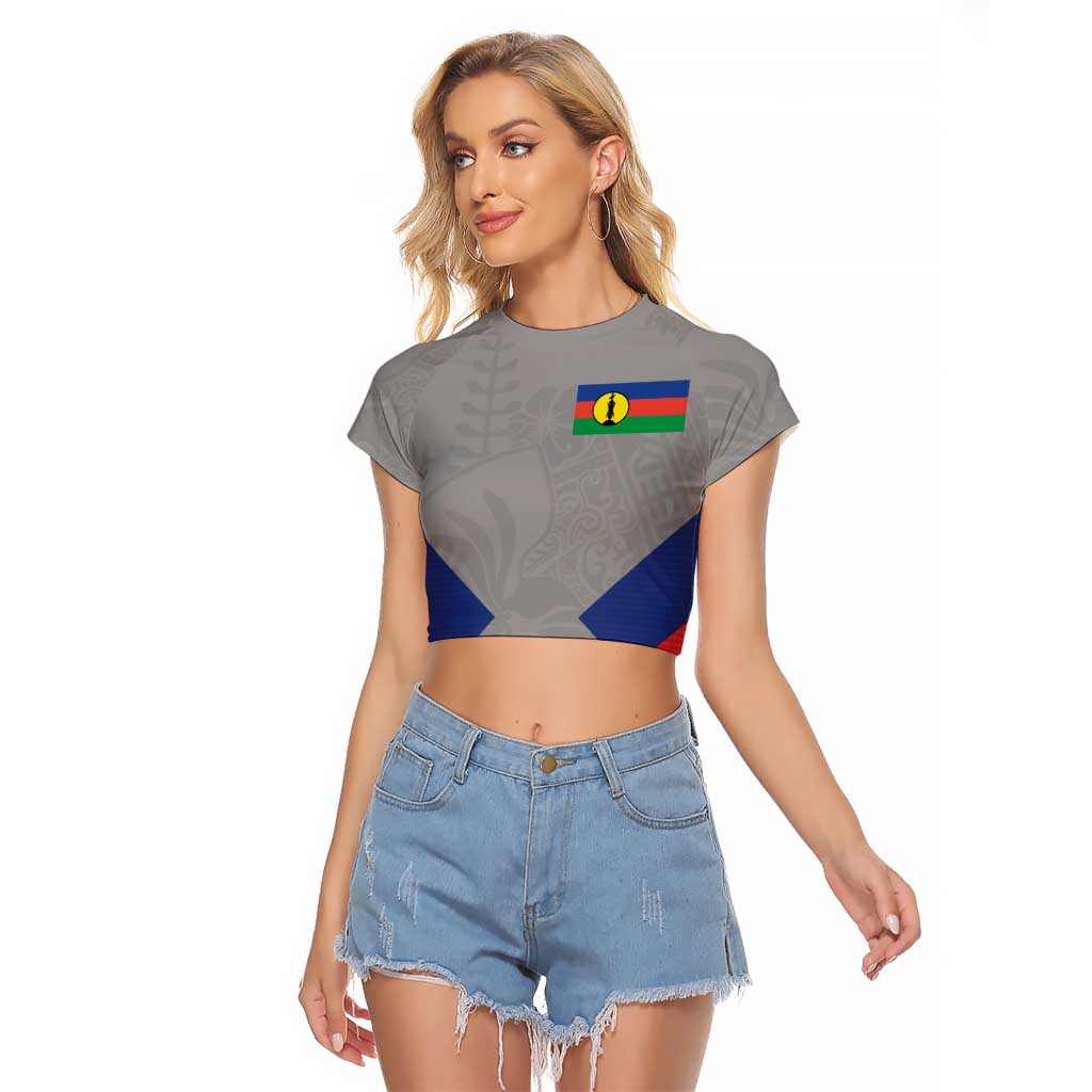 Custom New Caledonia-The Kagus Raglan Cropped T Shirt LT03 Female Gray - Polynesian Pride