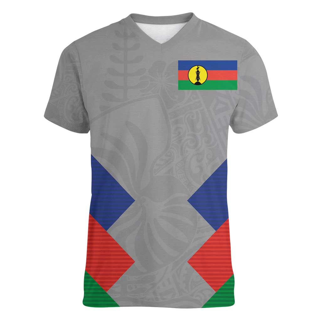 Custom New Caledonia-The Kagus Women V-Neck T-Shirt LT03 Female Gray - Polynesian Pride