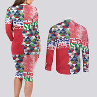 Hawaiian Floral Kakau Tropical Leaves-Sporty Style Couples Matching Long Sleeve Bodycon Dress and Long Sleeve Button Shirt