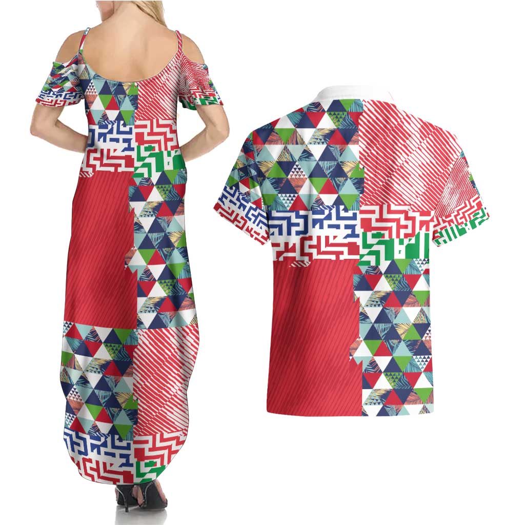 Hawaiian Floral Kakau Tropical Leaves-Sporty Style Couples Matching Summer Maxi Dress and Hawaiian Shirt