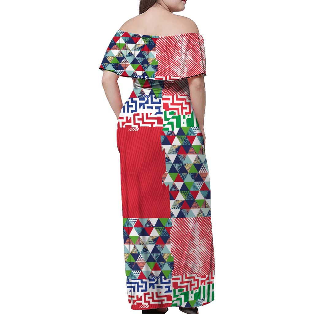 Hawaiian Floral Kakau Tropical Leaves-Sporty Style Family Matching Off Shoulder Maxi Dress and Hawaiian Shirt