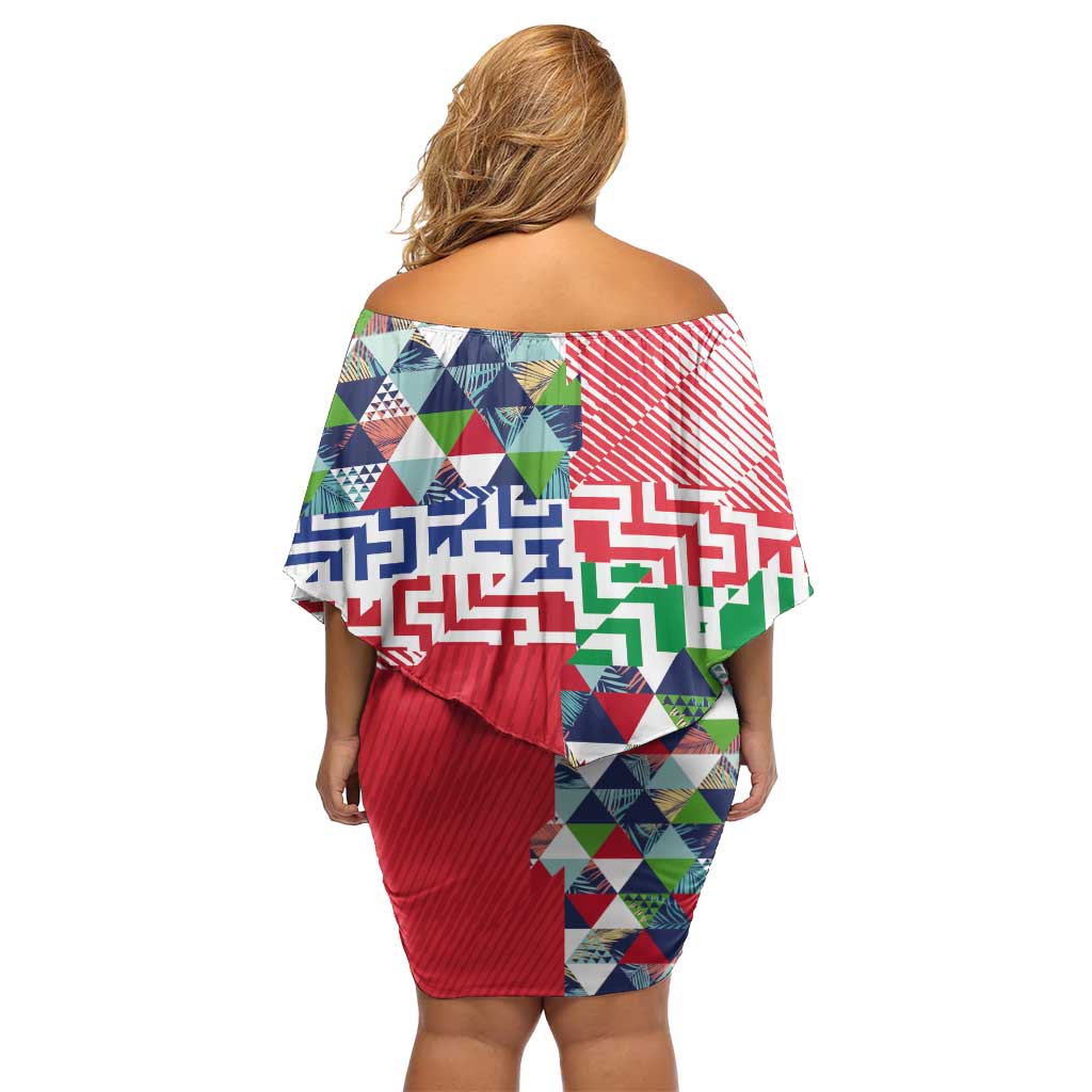 Hawaiian Floral Kakau Tropical Leaves-Sporty Style Family Matching Off Shoulder Short Dress and Hawaiian Shirt