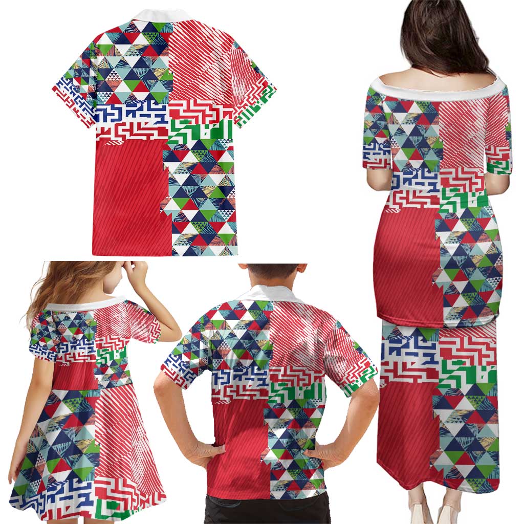 Hawaiian Floral Kakau Tropical Leaves-Sporty Style Family Matching Puletasi and Hawaiian Shirt