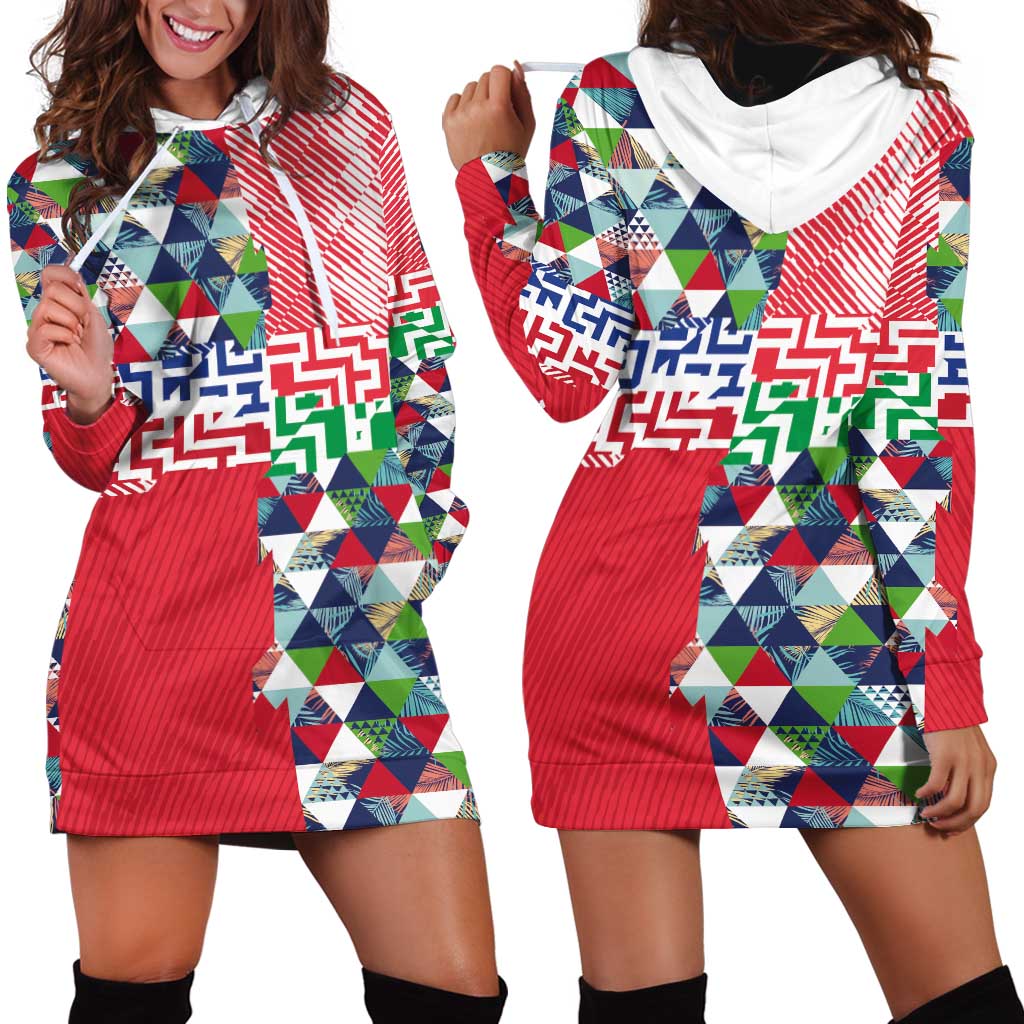 Hawaiian Floral Kakau Tropical Leaves-Sporty Style Hoodie Dress