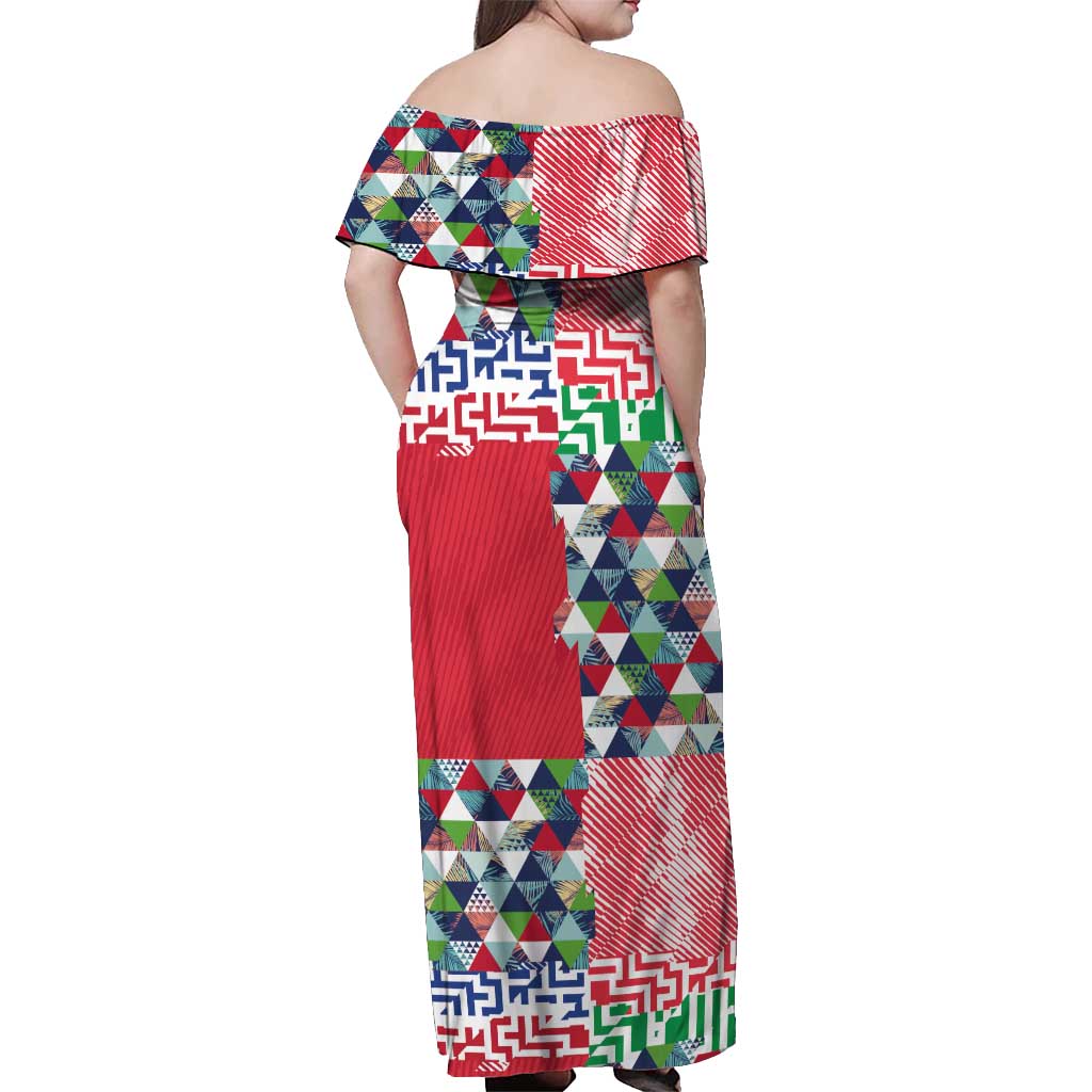 Hawaiian Floral Kakau Tropical Leaves-Sporty Style Off Shoulder Maxi Dress