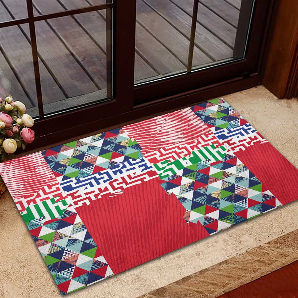 Hawaiian Floral Kakau Tropical Leaves-Sporty Style Rubber Doormat