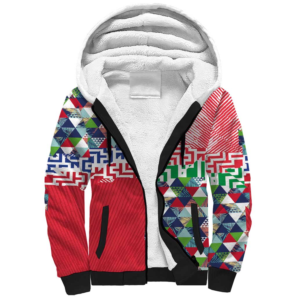 Hawaiian Floral Kakau Tropical Leaves-Sporty Style Sherpa Hoodie