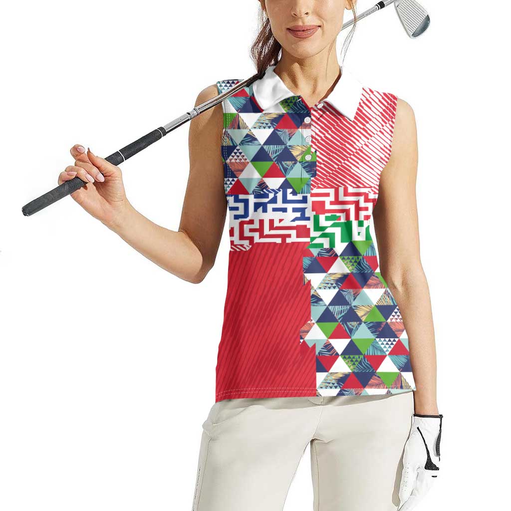 Hawaiian Floral Kakau Tropical Leaves-Sporty Style Women Sleeveless Polo Shirt