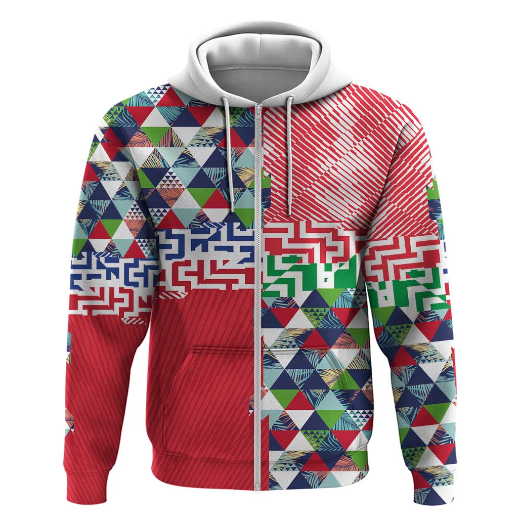Hawaiian Floral Kakau Tropical Leaves-Sporty Style Zip Hoodie
