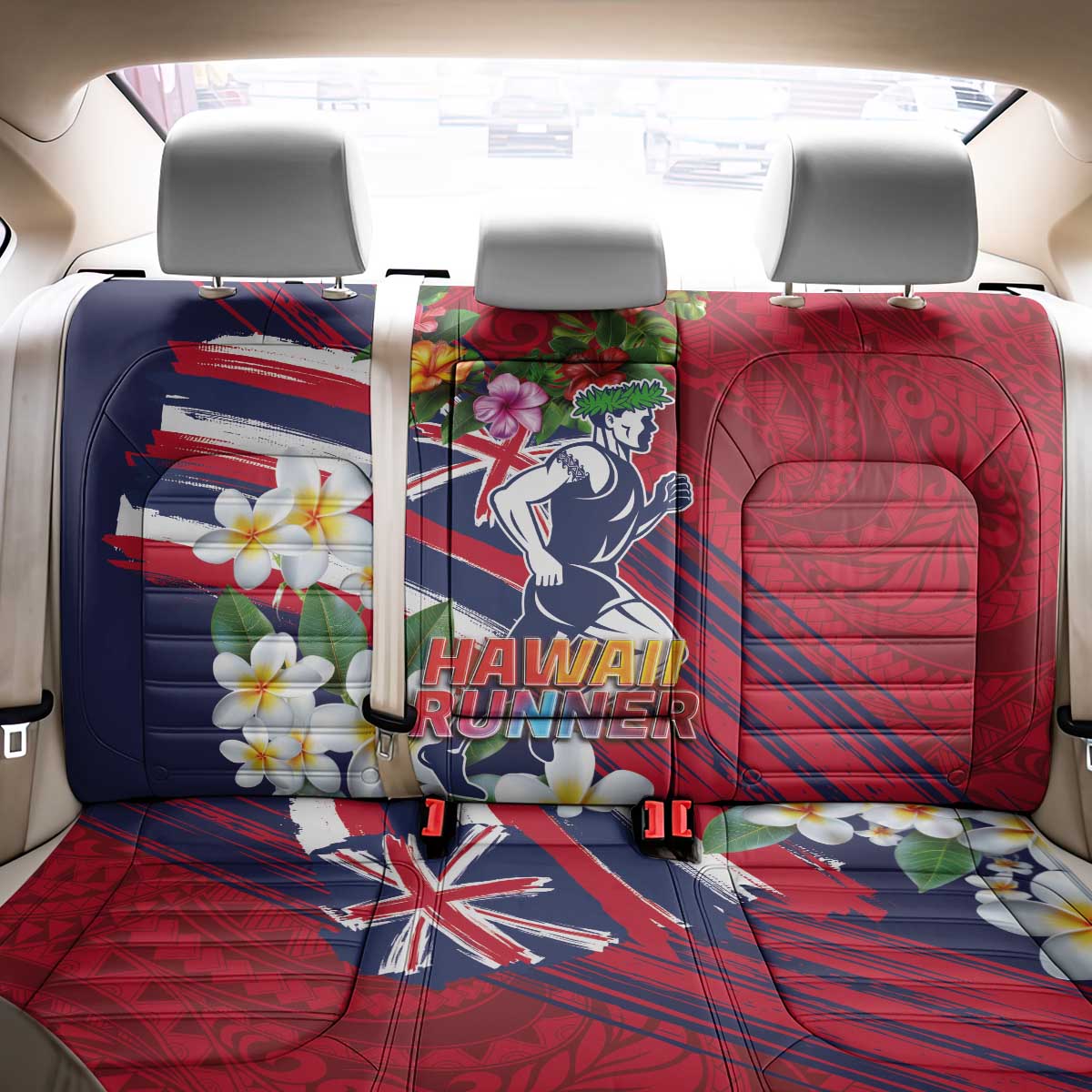 Hawaii Runner-Kakau Art with Lei and Plumeria Back Car Seat Cover