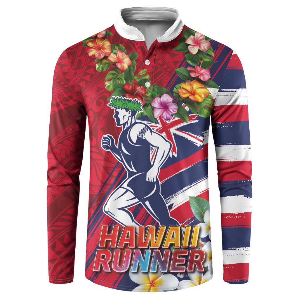 Hawaii Runner-Kakau Art with Lei and Plumeria Button Sweatshirt
