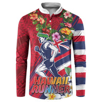 Hawaii Runner-Kakau Art with Lei and Plumeria Button Sweatshirt