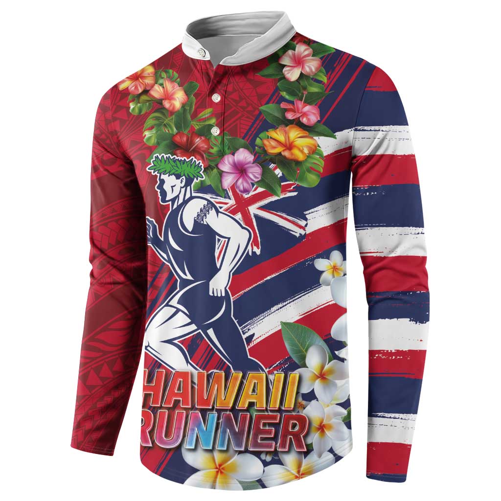Hawaii Runner-Kakau Art with Lei and Plumeria Button Sweatshirt