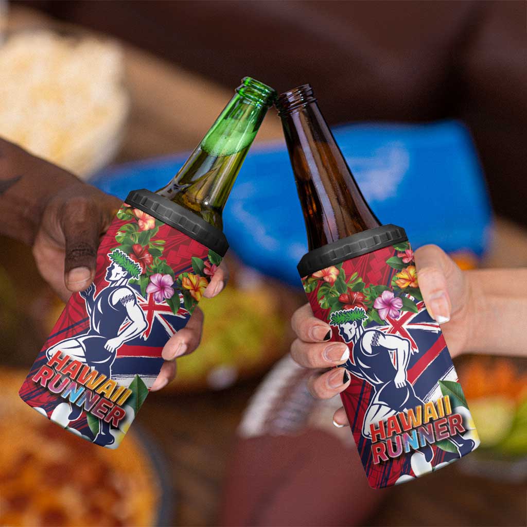 Hawaii Runner-Kakau Art with Lei and Plumeria 4 in 1 Can Cooler Tumbler