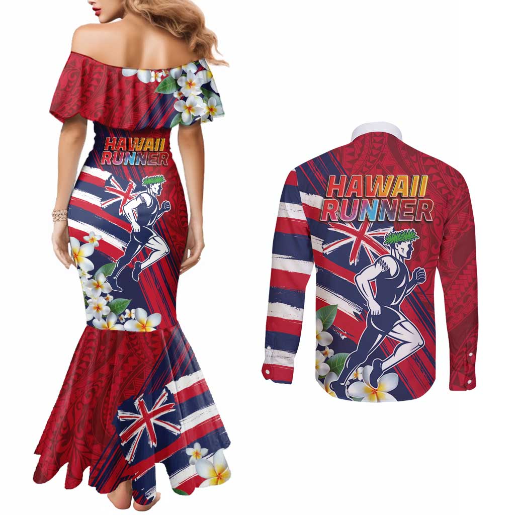 Hawaii Runner-Kakau Art with Lei and Plumeria Couples Matching Mermaid Dress and Long Sleeve Button Shirt