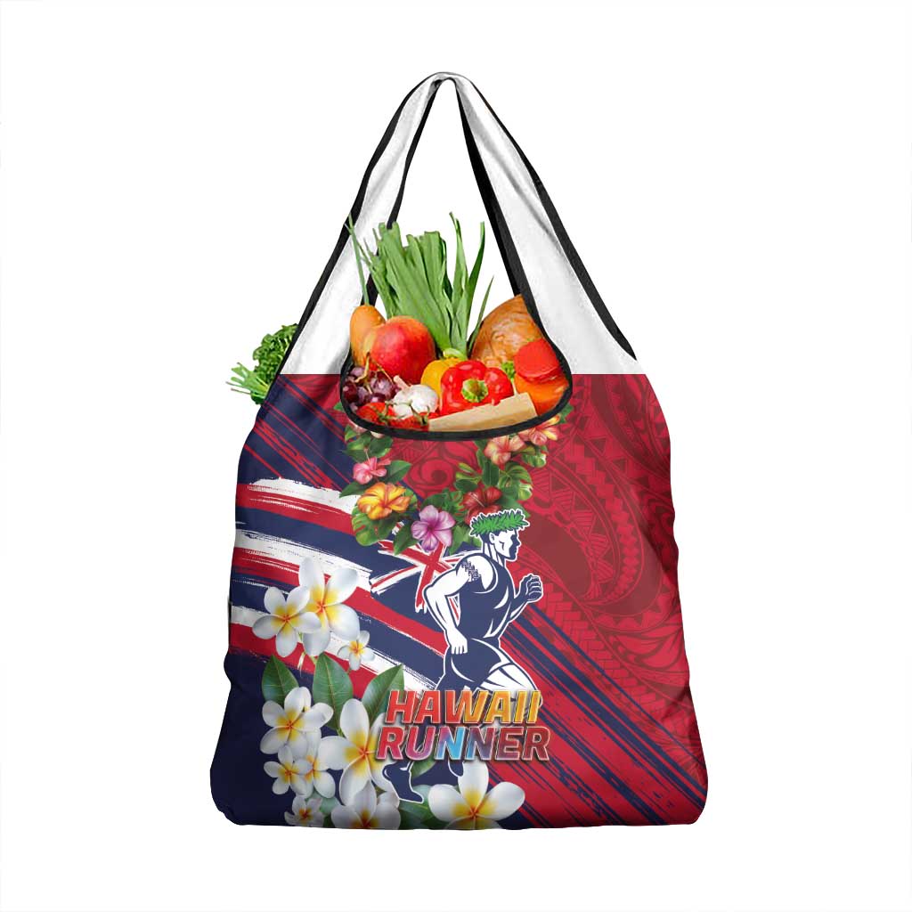 Hawaii Runner-Kakau Art with Lei and Plumeria Grocery Bag