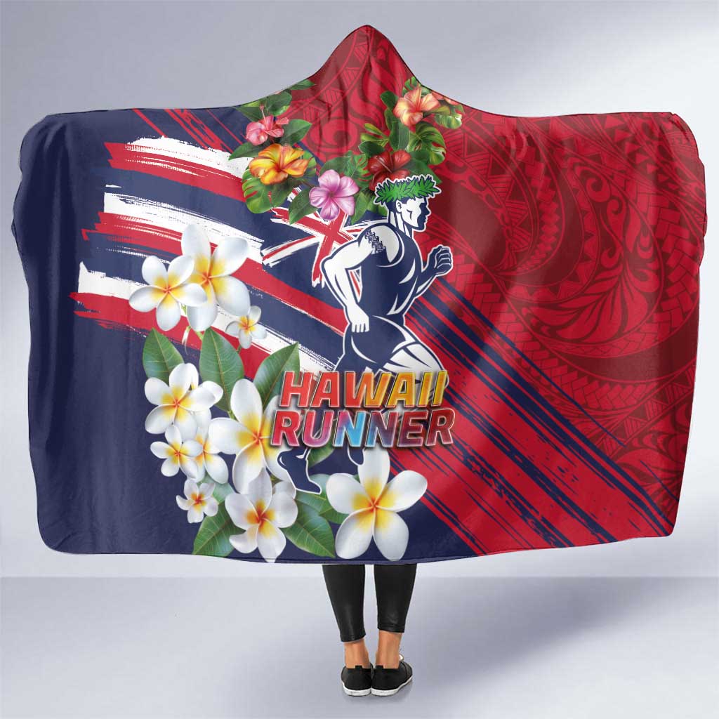 Hawaii Runner-Kakau Art with Lei and Plumeria Hooded Blanket