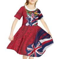 Hawaii Runner-Kakau Art with Lei and Plumeria Kid Short Sleeve Dress