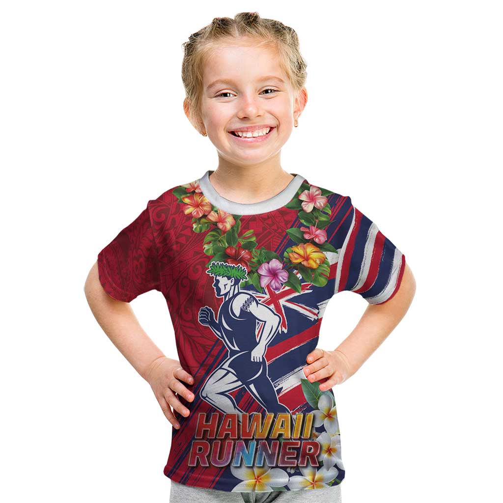 Hawaii Runner-Kakau Art with Lei and Plumeria Kid T Shirt