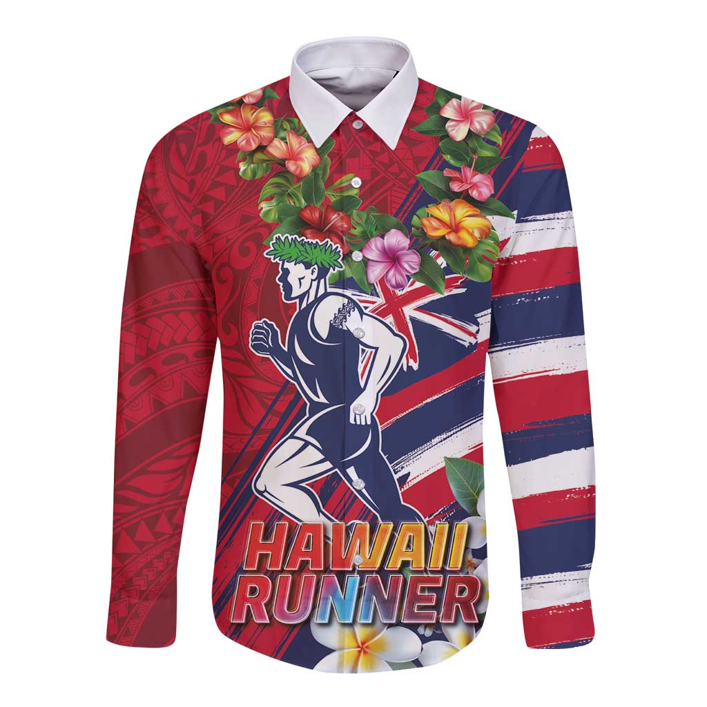 Hawaii Runner-Kakau Art with Lei and Plumeria Long Sleeve Button Shirt