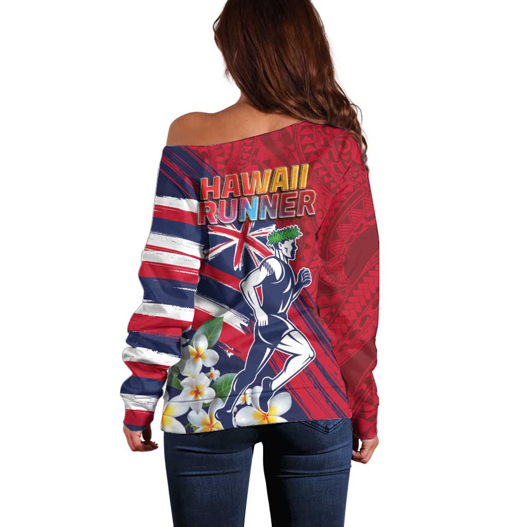 Hawaii Runner-Kakau Art with Lei and Plumeria Off Shoulder Sweater