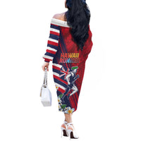 Hawaii Runner-Kakau Art with Lei and Plumeria Off The Shoulder Long Sleeve Dress